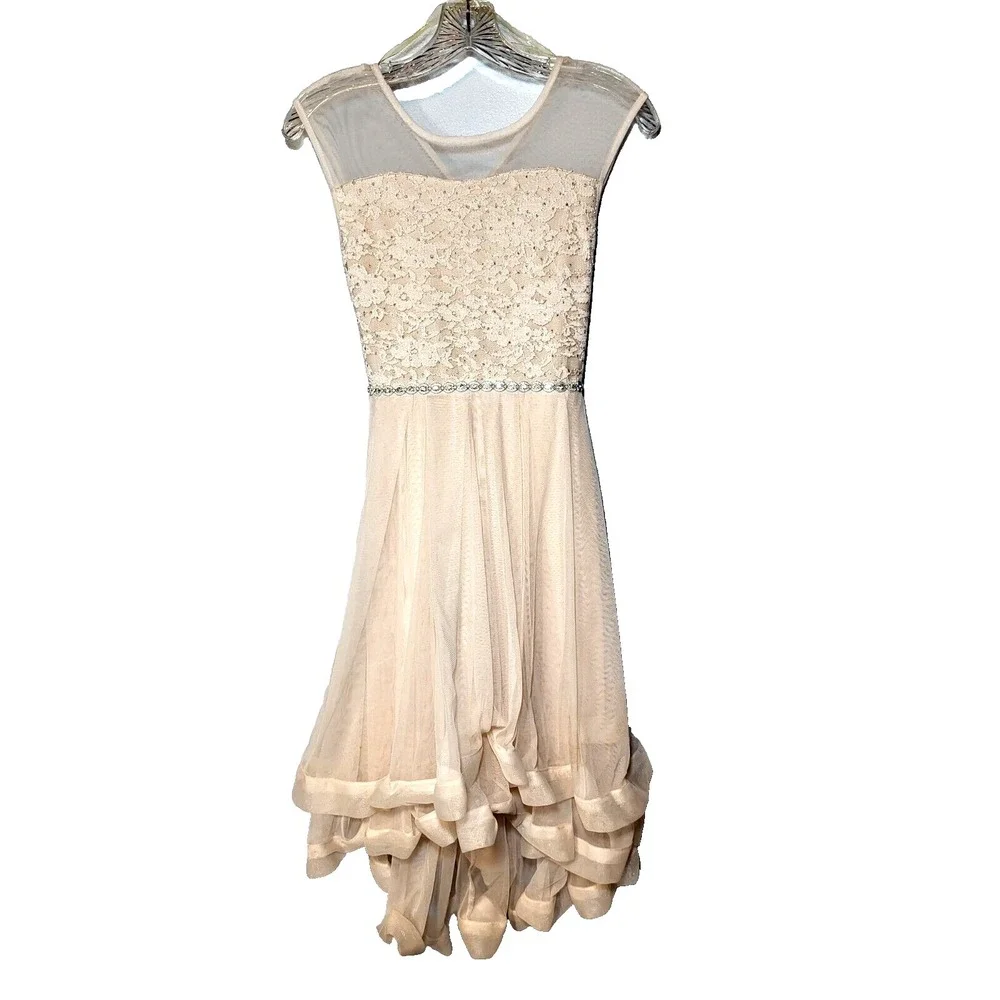 Speechless Kids Girls Blush Pink Lace Chest Tulle Layered High‎ Low Dress Sz 14